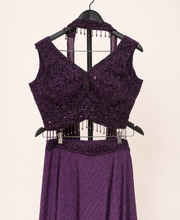 Purple Striped Gown Soft Material Choker Dupatta
