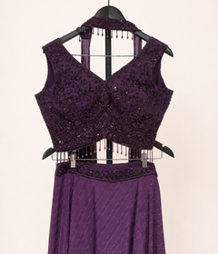 Purple Striped Gown Soft Material Choker Dupatta