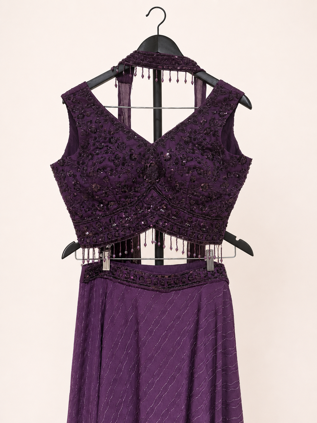Purple Striped Gown Soft Material Choker Dupatta