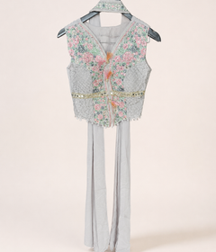 Ivory Grey Embellished Vest Palazzo Set