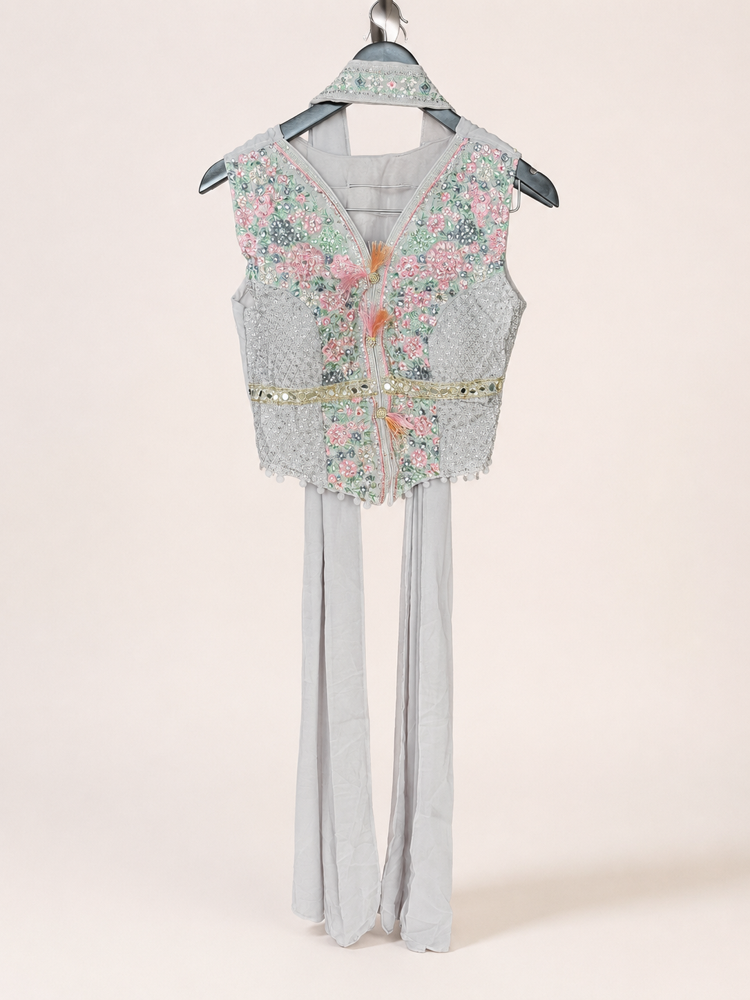 Ivory Grey Embellished Vest Palazzo Set