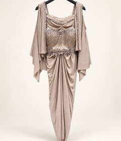 Rose Gold gorgeous Indo Western Riniya Sparkly Set with Cape as Dupatta