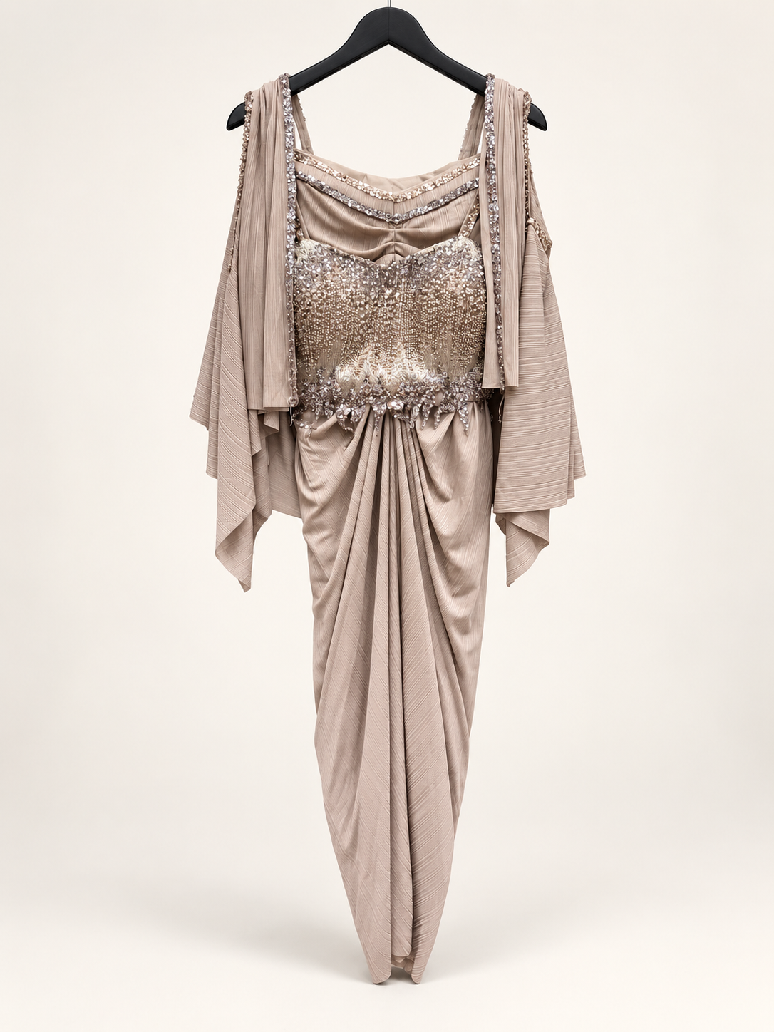 Rose Gold gorgeous Indo Western Riniya Sparkly Set with Cape as Dupatta