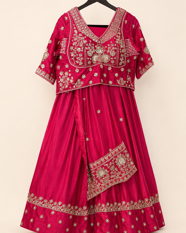 Royal Red Silk with Elegant Work Lehenga Set