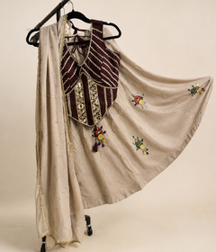 Brown and Tan Striped Garba Set Lehenga Choli