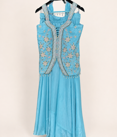 Light Blue Cut Top with Knotted Top Palazzo Set and Choker Dupatta