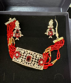 Beaded Red Choker Ruby Set