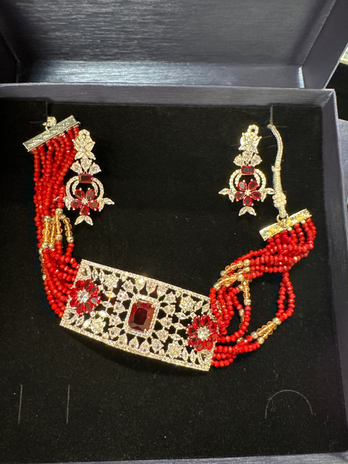 Beaded Red Choker Ruby Set