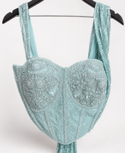 Aqua Green Sequence Wire Crop Top Corset Pre-Stiched Skirt