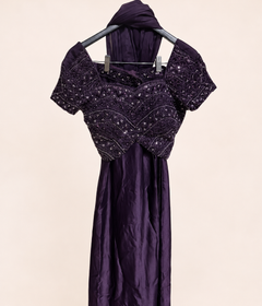 Purple Palazzo Set Heavy Crop Top with Sleeves