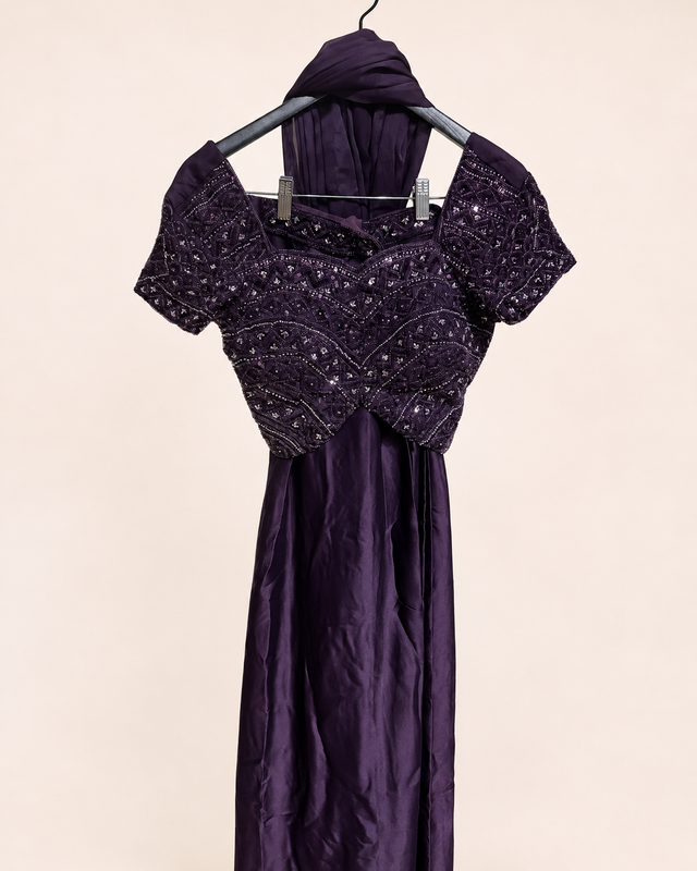 Purple Palazzo Set Heavy Crop Top with Sleeves