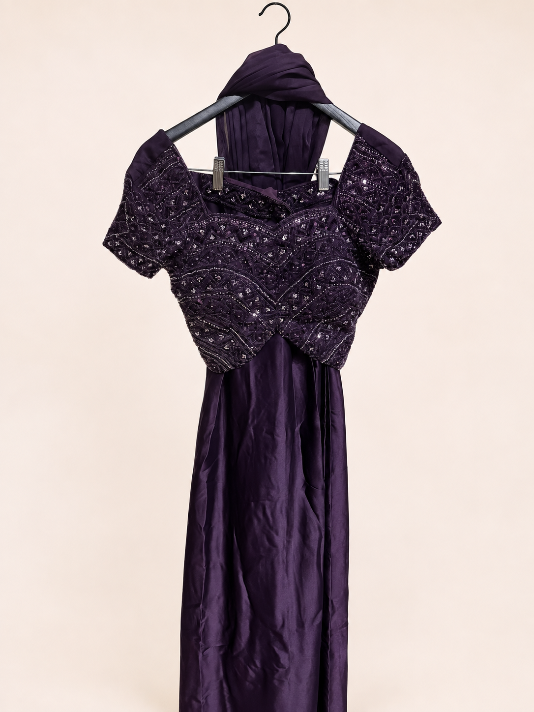 Purple Palazzo Set Heavy Crop Top with Sleeves