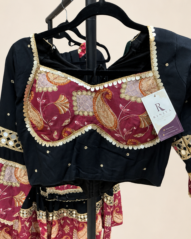 Black and Pink Floral Riniya Lehenga Set