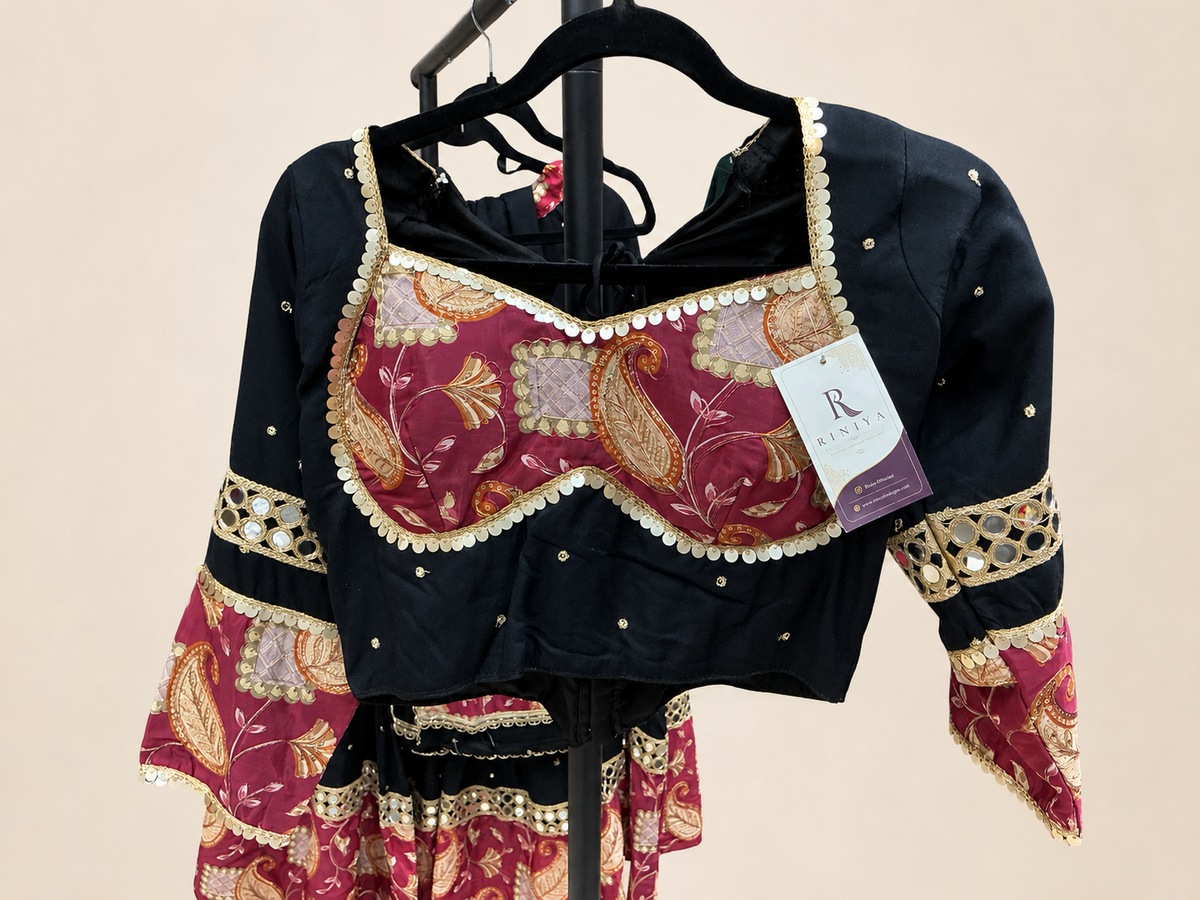 Black and Pink Floral Riniya Lehenga Set