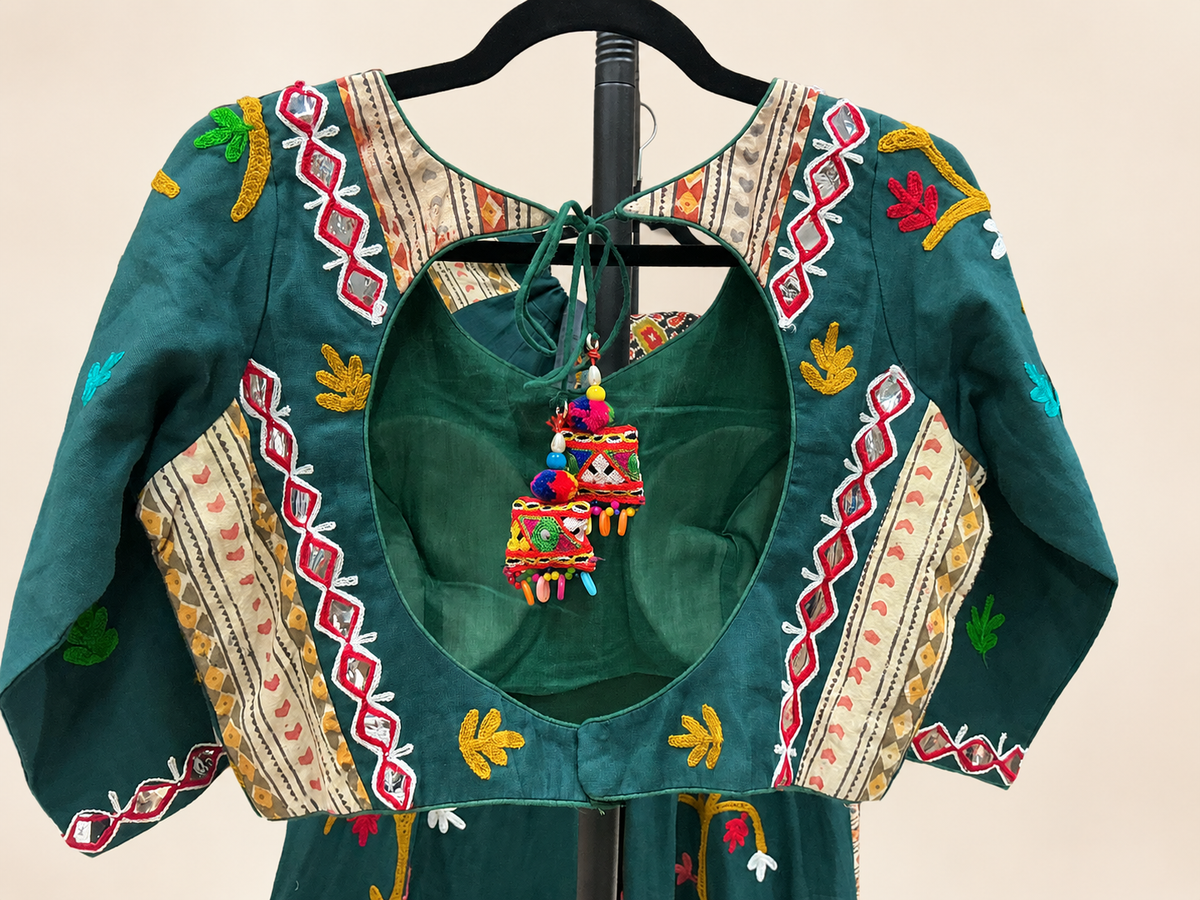 Green Garba Lehenga Set Folk Style