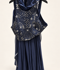 Midnight Blue Stone Palazzo Set with Ruffle Dupatta