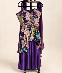 Purple Floral Tropical Print Sleeveless Palazzo Set with flowy Top