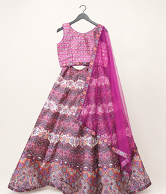 Pink Pattern Rinestine Lehenga Set