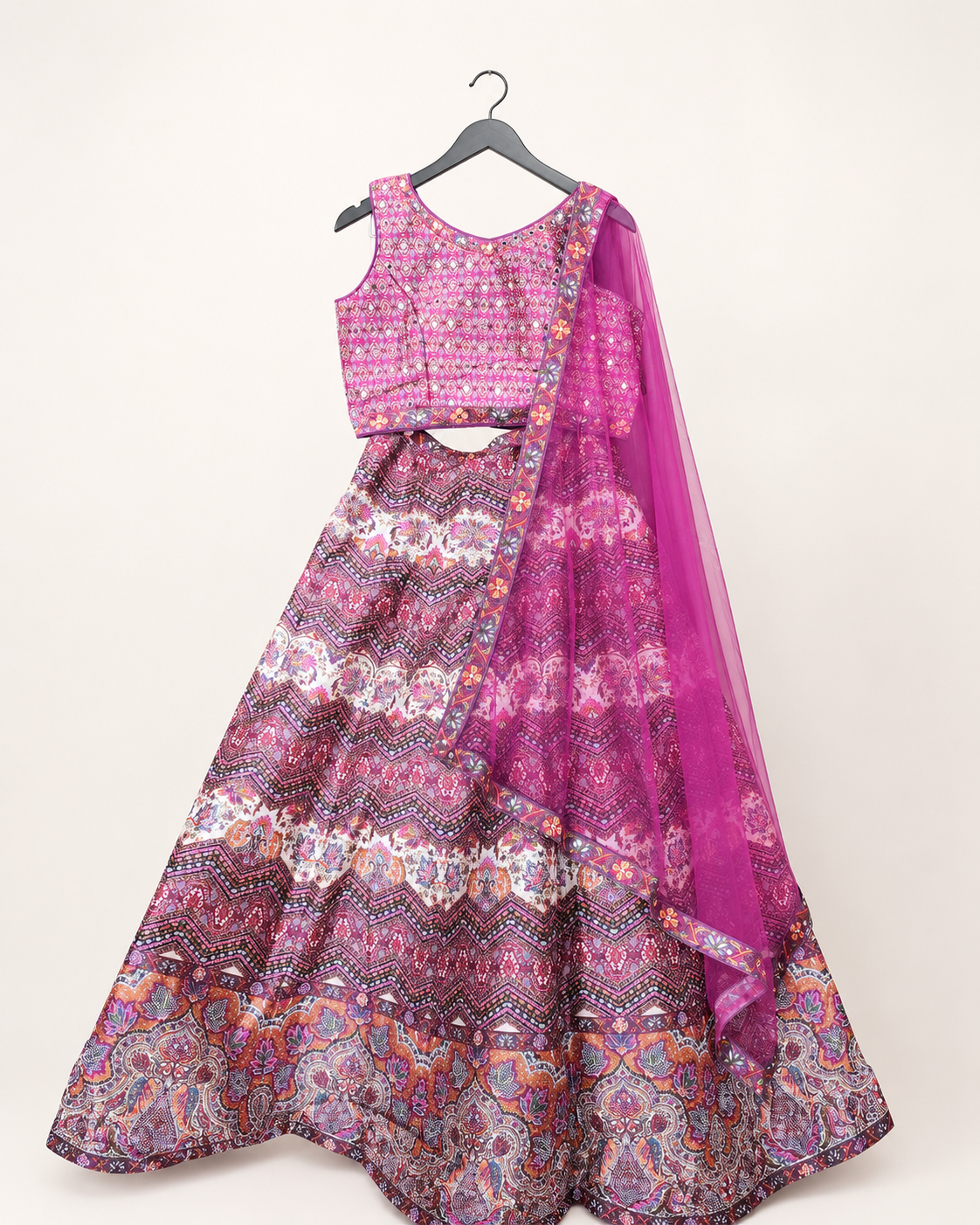 Pink Pattern Rinestine Lehenga Set