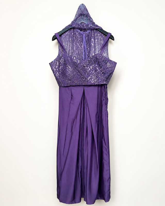 Purple crop top with skirt with Cape top as dupatta