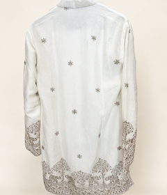 Mens V Nevk White Soft Material Kurta with Gold Elephant Embroidery