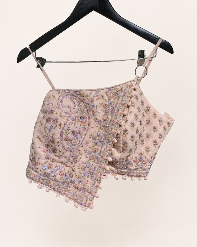 Light Peach Asymmetrical Top with spaghetti straps palazzo set