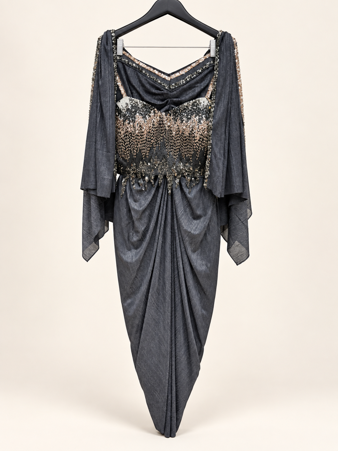 Shiny Black Co-Ord Set with Jacket as Dupatta