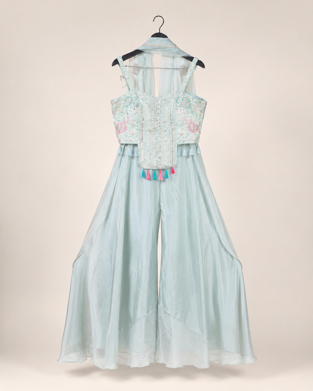 Blue Tassle Top Palazzo Set