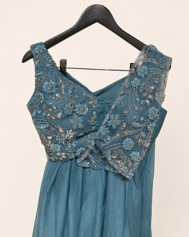 All Blue Sober with attached Top Sequence Dupatta Dress