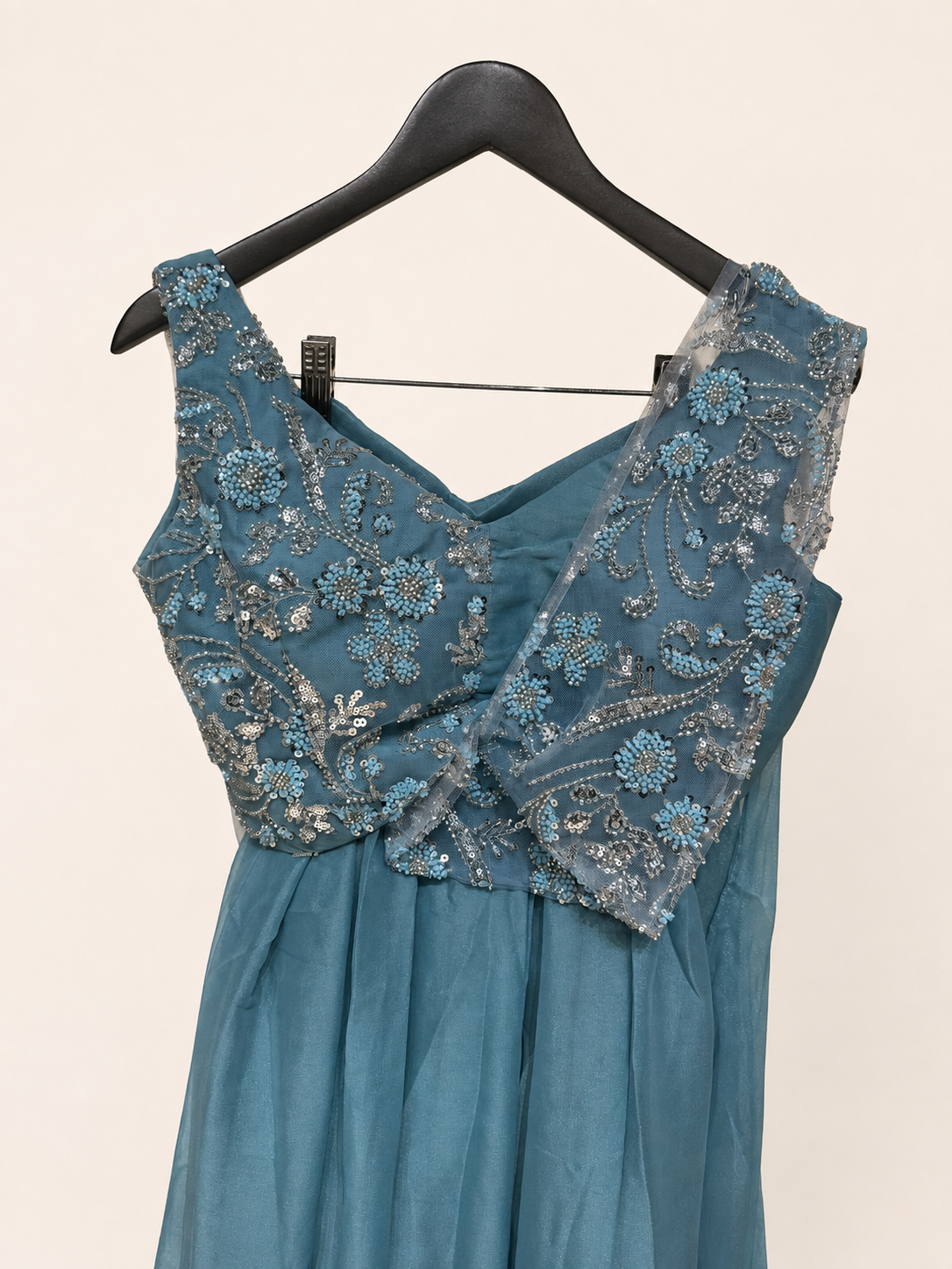 All Blue Sober with attached Top Sequence Dupatta Dress