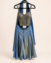 Deluxe Blue Corset Style Palazzo Suit Metallic Color