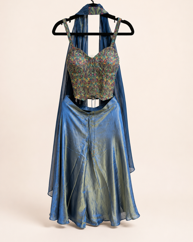 Deluxe Blue Corset Style Palazzo Suit Metallic Color