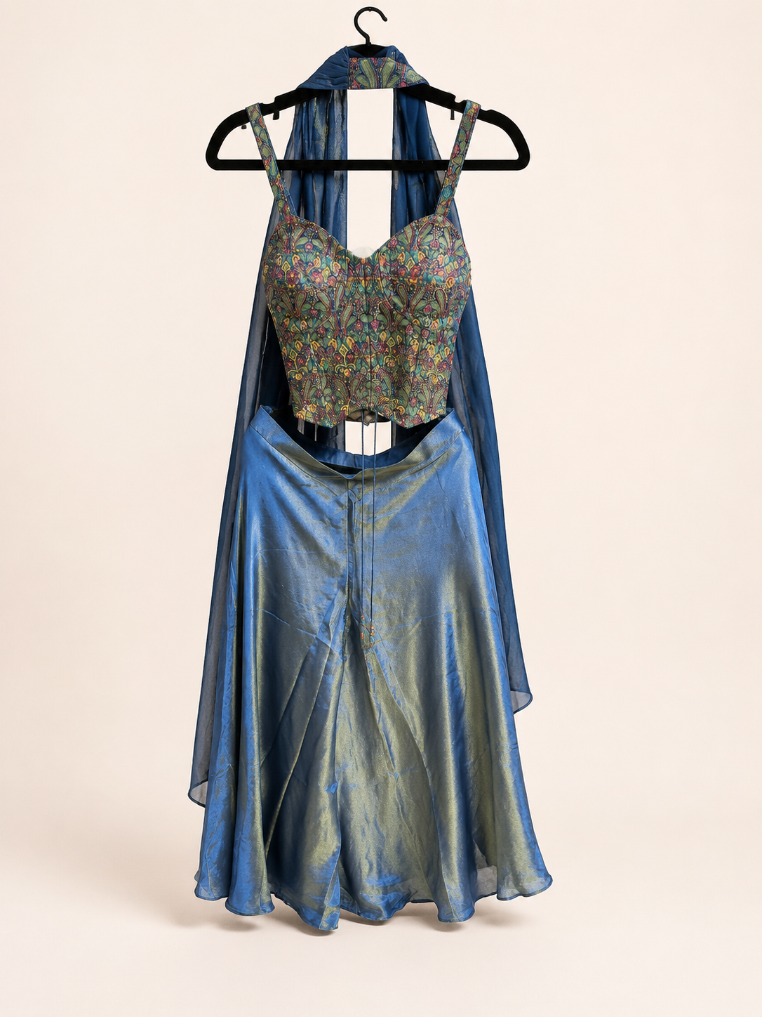 Deluxe Blue Corset Style Palazzo Suit Metallic Color