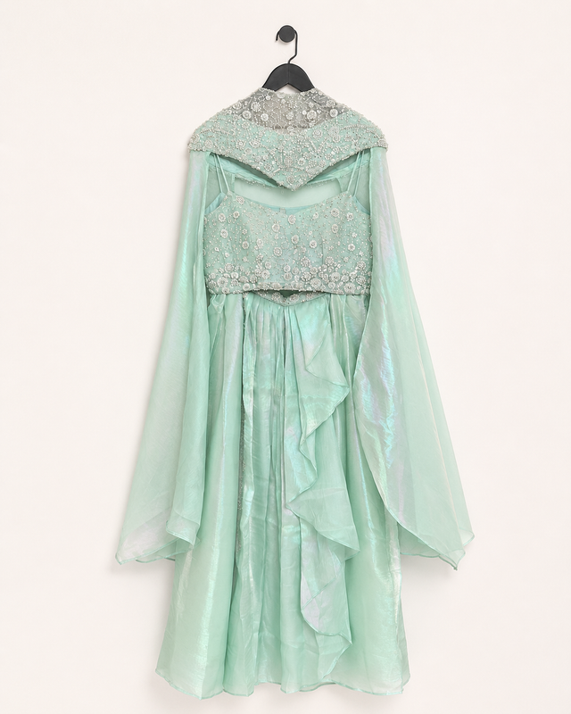 Long Sleeve Sweetheart Neck Green Gown Dress