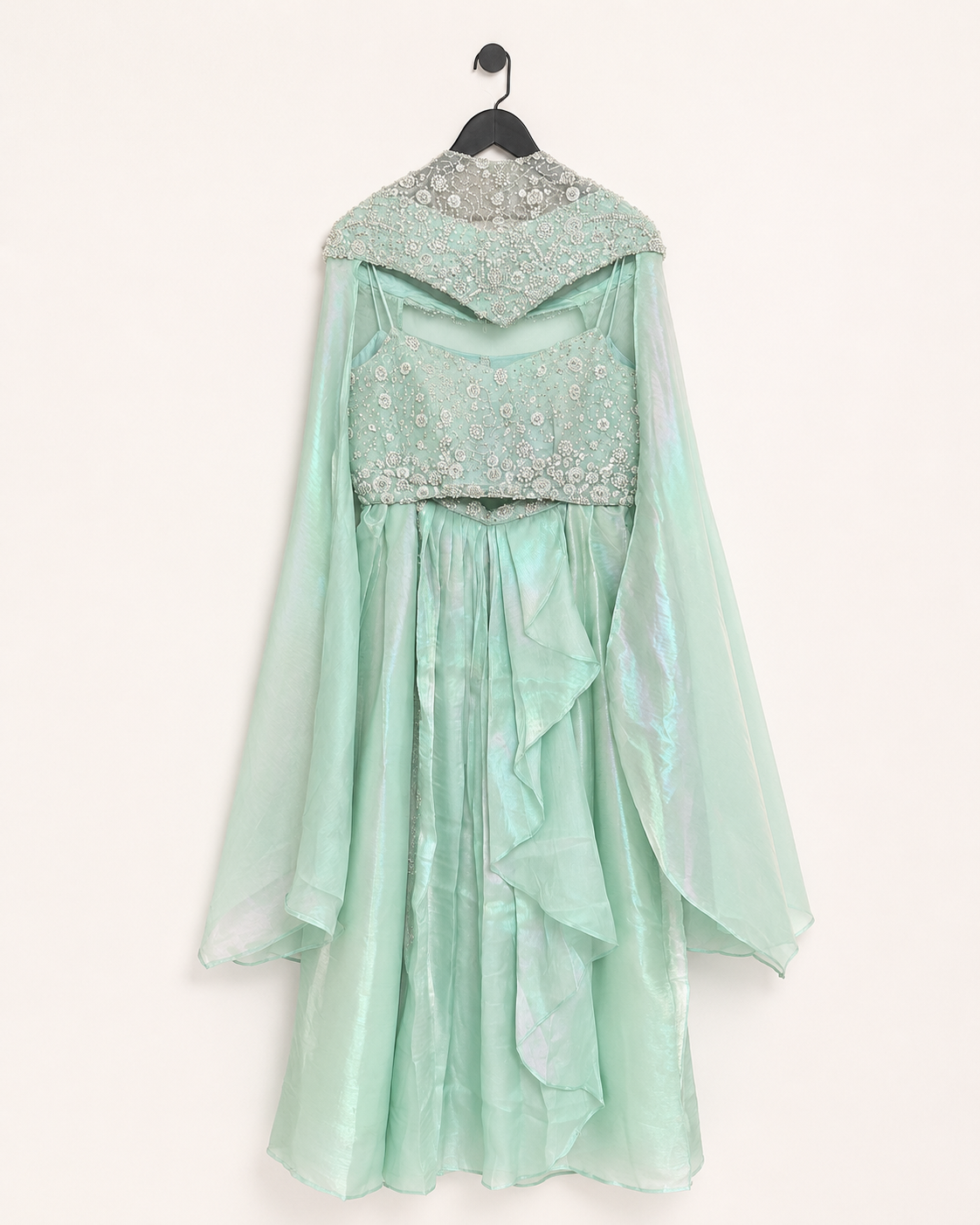 Long Sleeve Sweetheart Neck Green Gown Dress