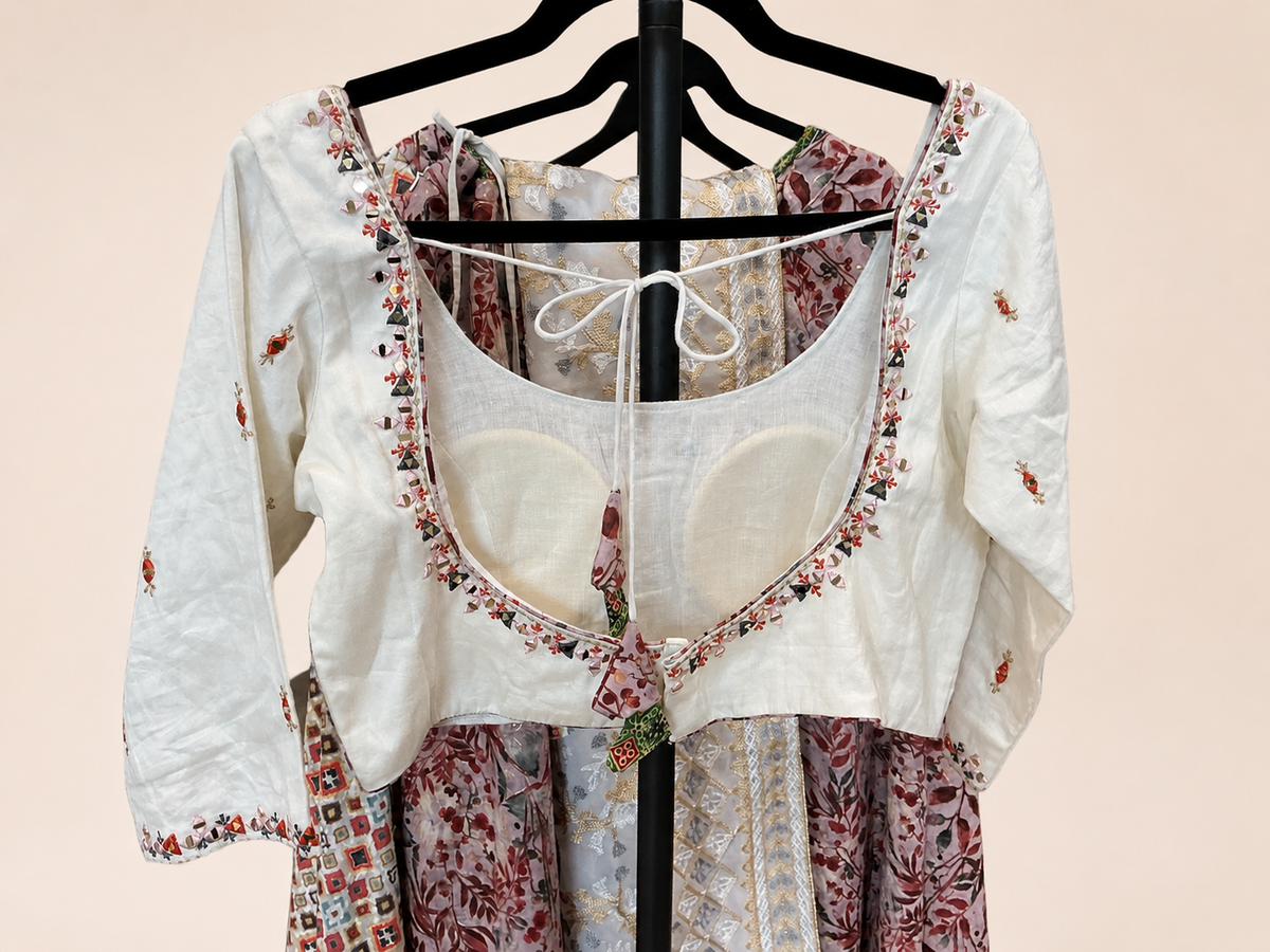 Light Pink Leaf and White Dupatta Lehenga Set