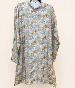 Yellow Leafy Pattern Mens Kurta Cotton