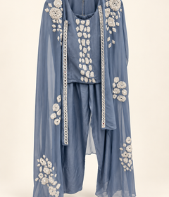 RINIYA Sky Blue with White Pattern Cape Dupatta Set