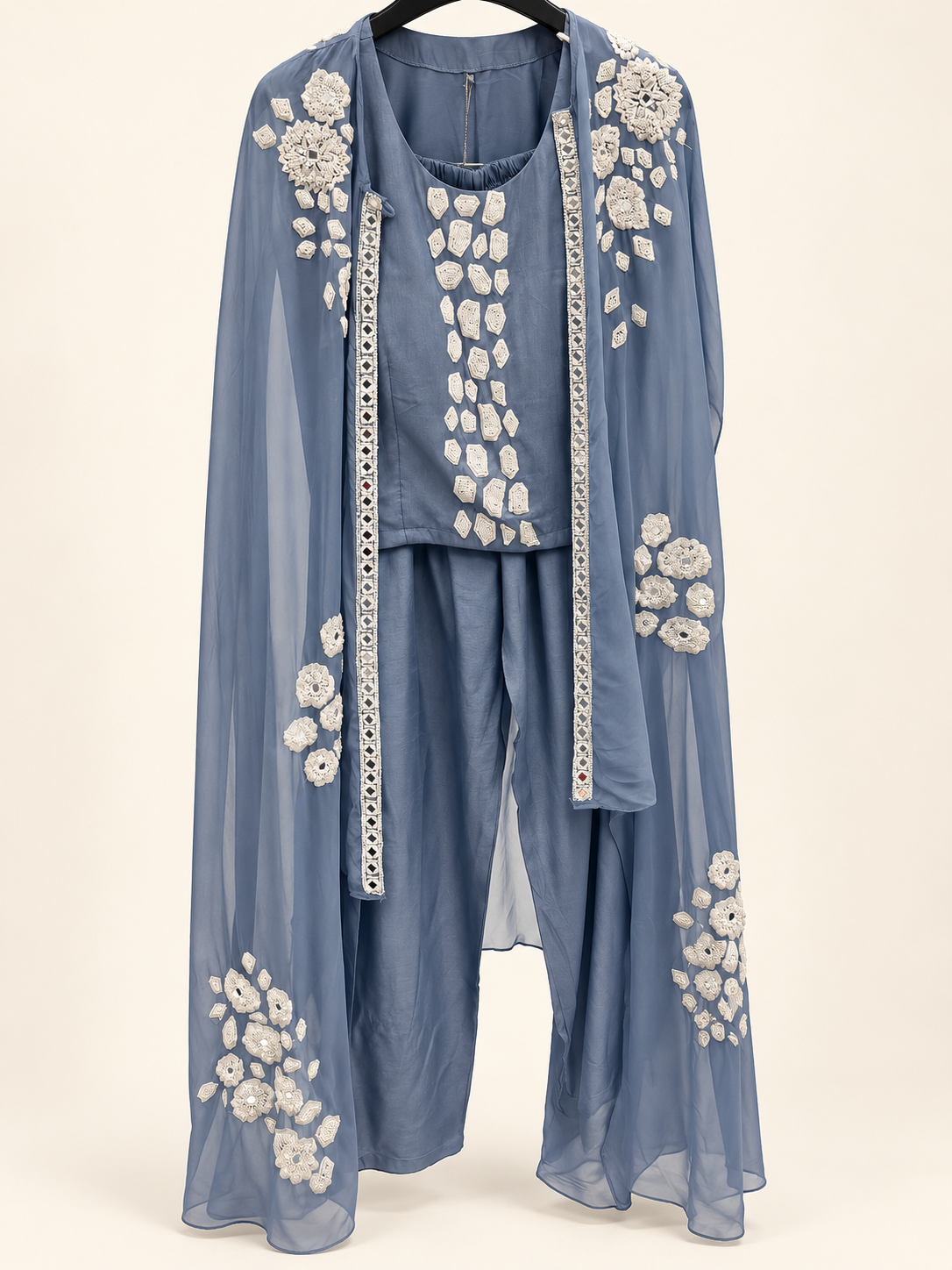 RINIYA Sky Blue with White Pattern Cape Dupatta Set