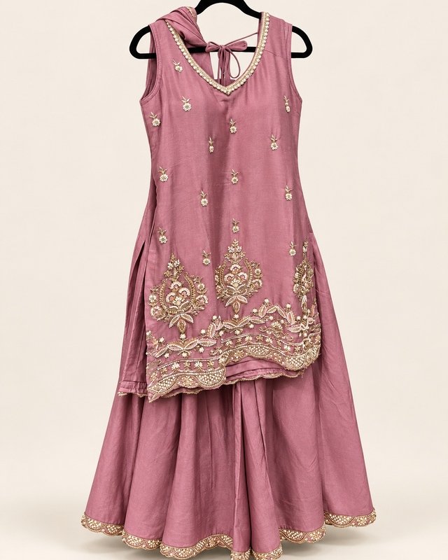 Pink Palazzo Set with Golden Embroidery and Soft Material Deluxe
