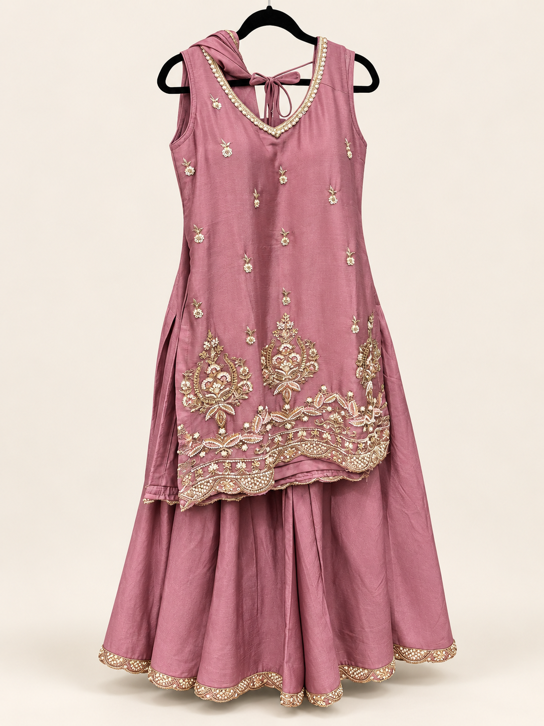 Pink Palazzo Set with Golden Embroidery and Soft Material Deluxe