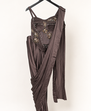 Brown Wing Corset Pre-Stiched- Saree