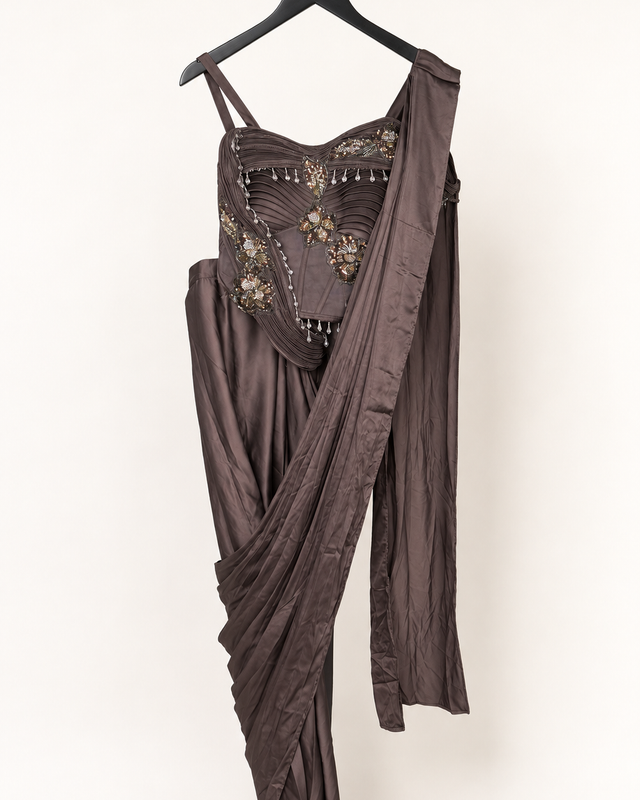 Brown Wing Corset Pre-Stiched- Saree