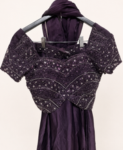 Purple Palazzo Set Heavy Crop Top with Sleeves