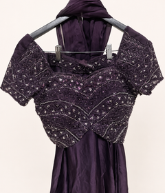 Purple Palazzo Set Heavy Crop Top with Sleeves