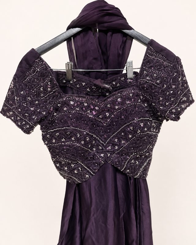 Purple Palazzo Set Heavy Crop Top with Sleeves
