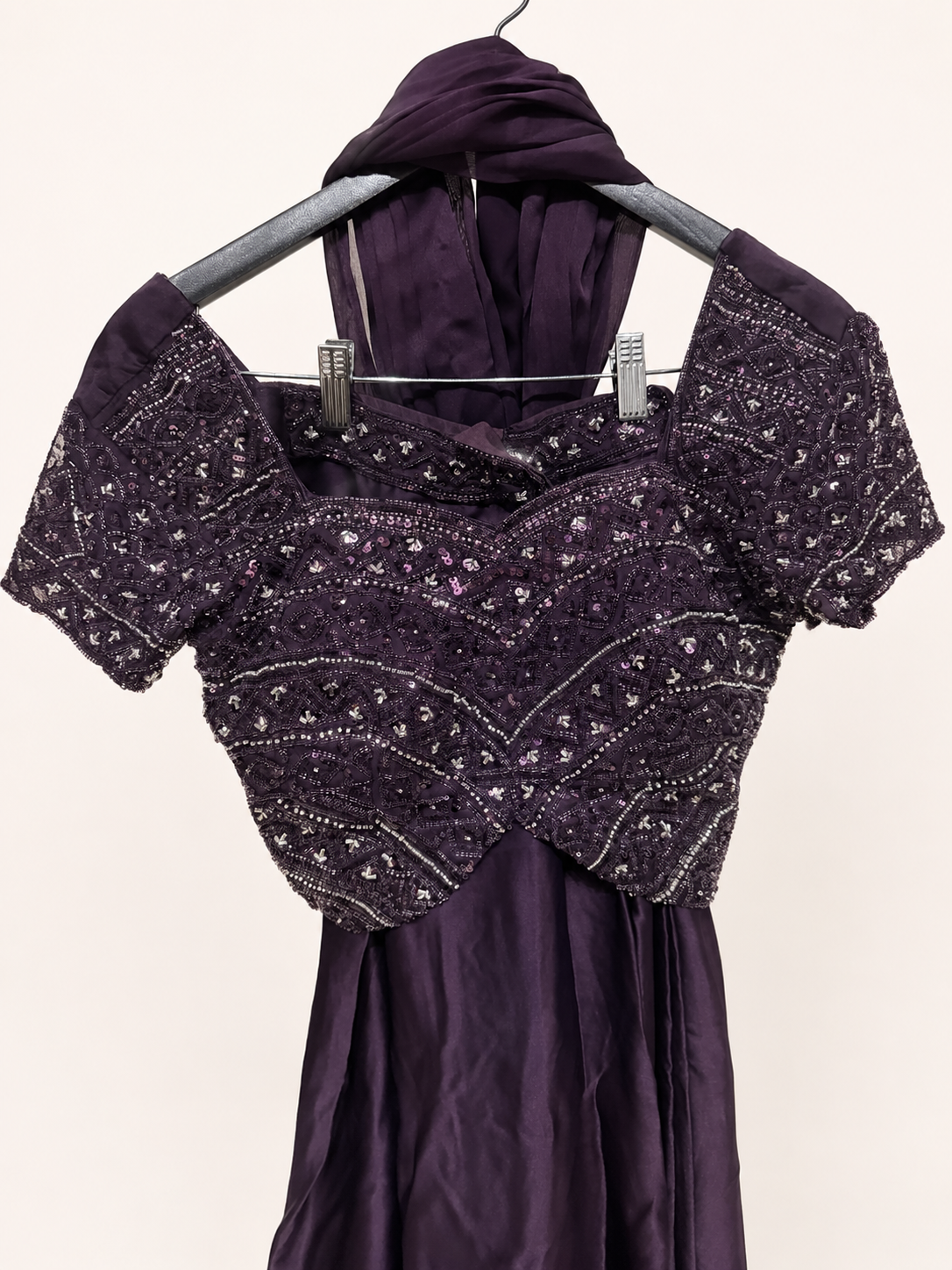 Purple Palazzo Set Heavy Crop Top with Sleeves