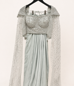 Sage Green Crystal Corset Extra Long Sleeve