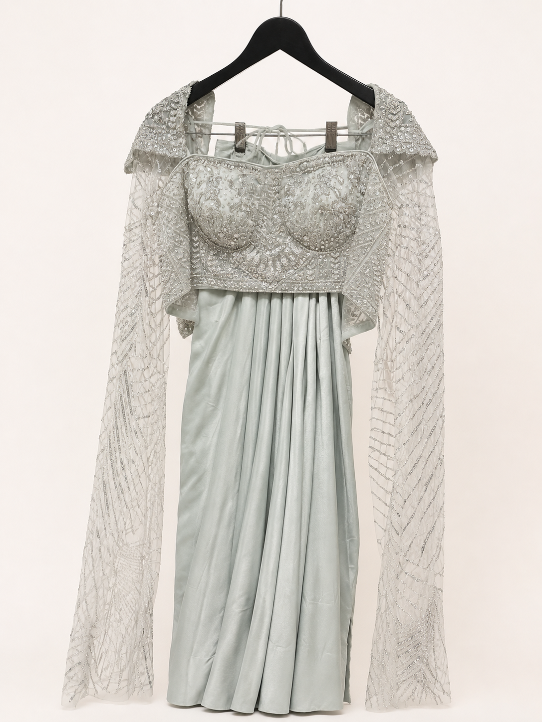 Sage Green Crystal Corset Extra Long Sleeve