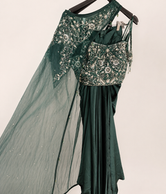 Green Asymmetrical Crop Cape drape